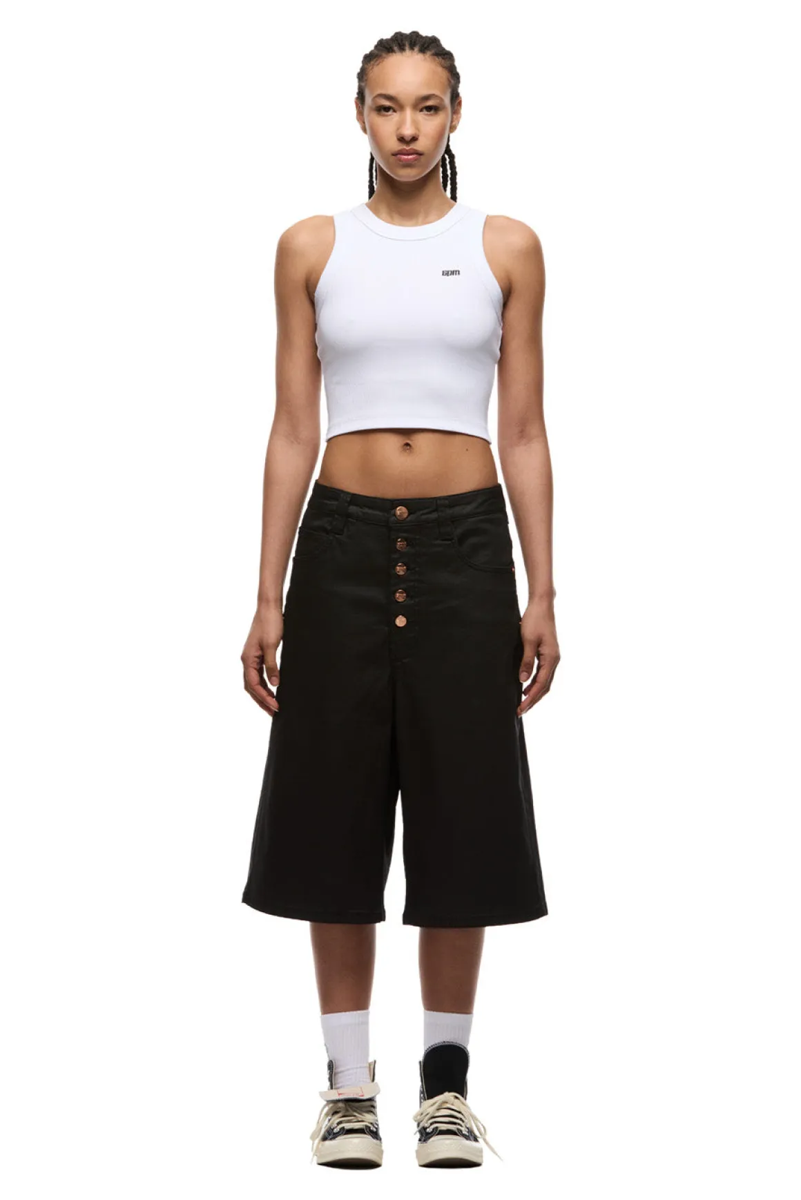 COATED DENIM SHORTS BLACK