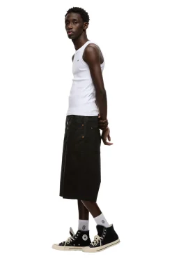 COATED DENIM SHORTS BLACK