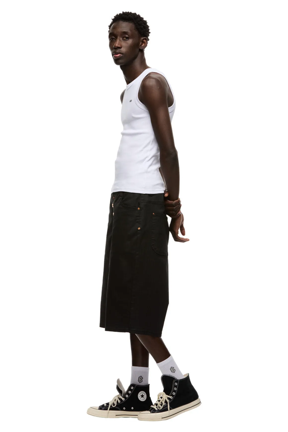 COATED DENIM SHORTS BLACK