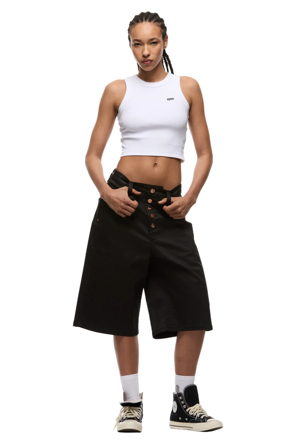 COATED DENIM SHORTS BLACK