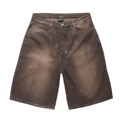 COATED DENIM SHORTS WASHED BROWN