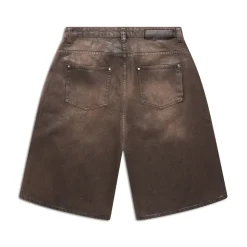 COATED DENIM SHORTS WASHED BROWN