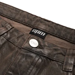 COATED DENIM SHORTS WASHED BROWN