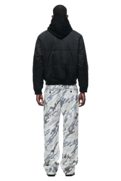 DOT CAMO HOODED BOMBER JACKET