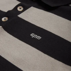 LS STRIPED POLO BLACK