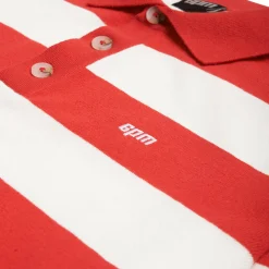 LS STRIPED POLO RED