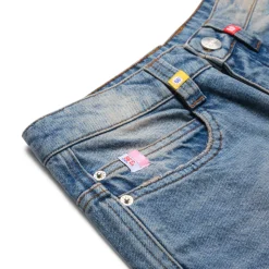 MULTI LABEL DENIM SHORTS MEDIUM BLUE