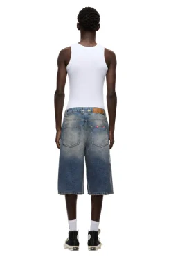 MULTI LABEL DENIM SHORTS MEDIUM BLUE