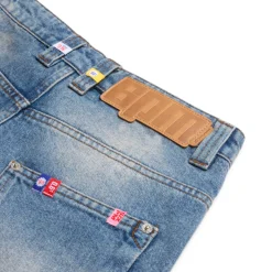 MULTI LABEL DENIM SHORTS MEDIUM BLUE