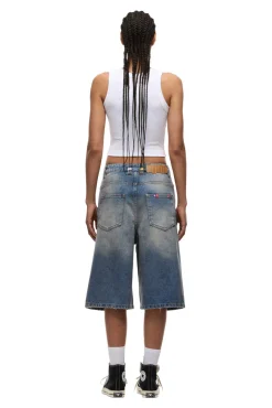 MULTI LABEL DENIM SHORTS MEDIUM BLUE