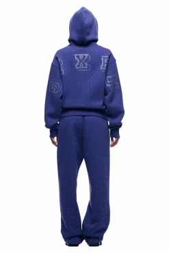 RHINESTONE LETTER ZIP HOODIE BLUE