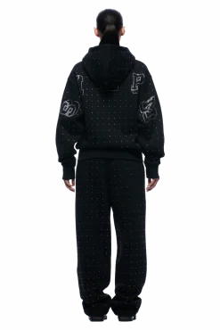 RHINESTONE LETTER ZIP HOODIE BLACK