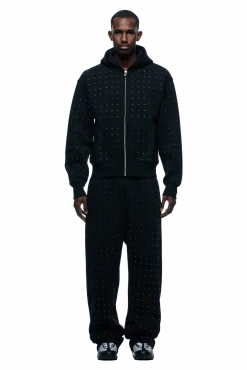 RHINESTONE LETTER ZIP HOODIE BLACK