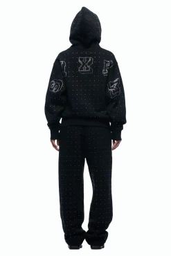 RHINESTONE LETTER ZIP HOODIE BLACK