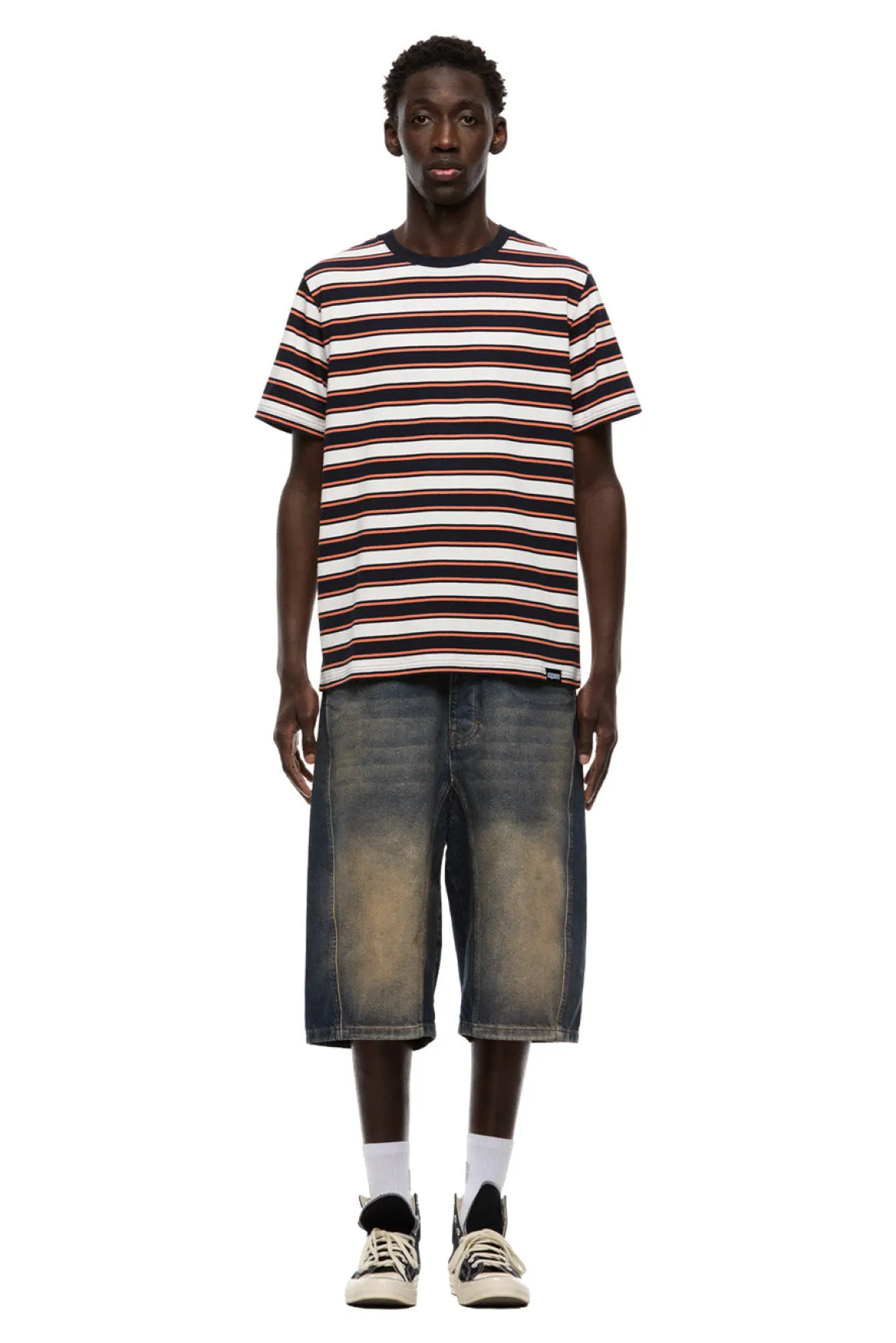 STRIPED TEE BLACK/MANDARIN ORANGE
