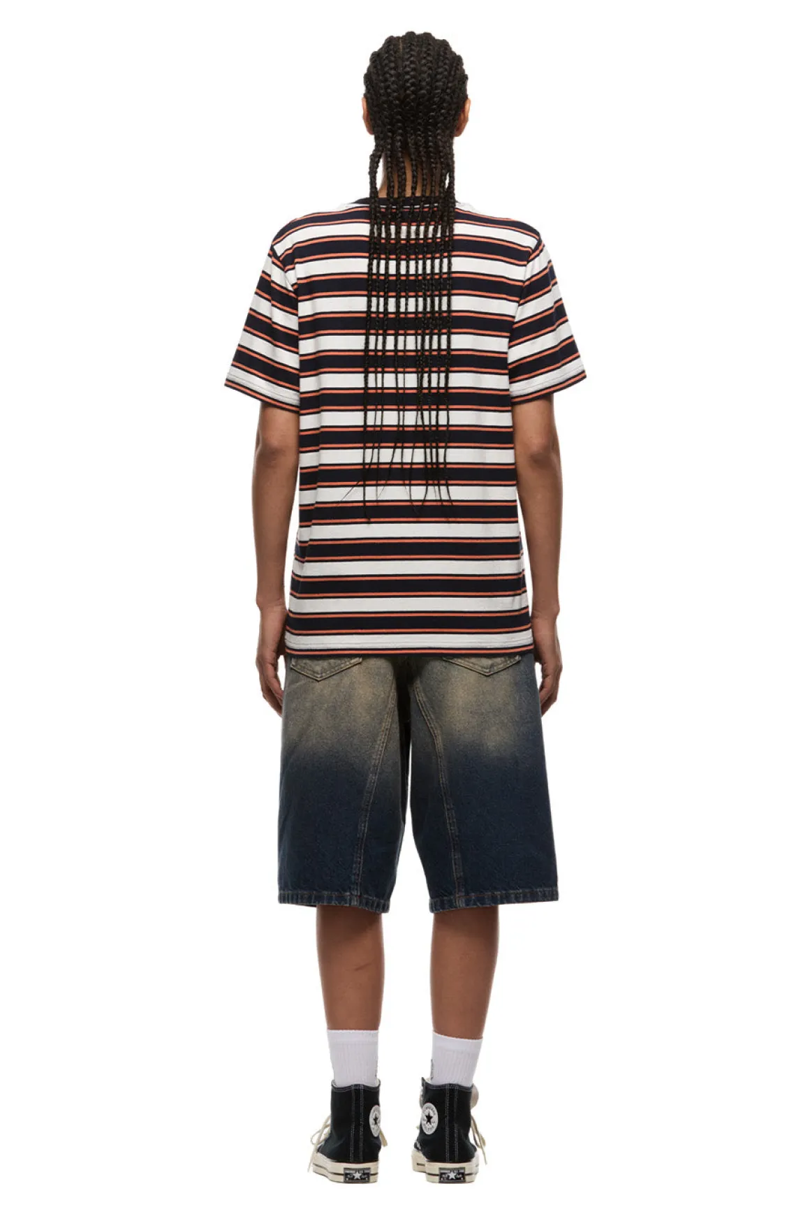 STRIPED TEE BLACK/MANDARIN ORANGE