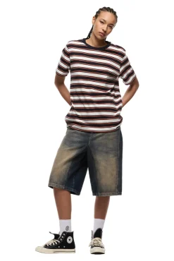 STRIPED TEE BLACK/MANDARIN ORANGE