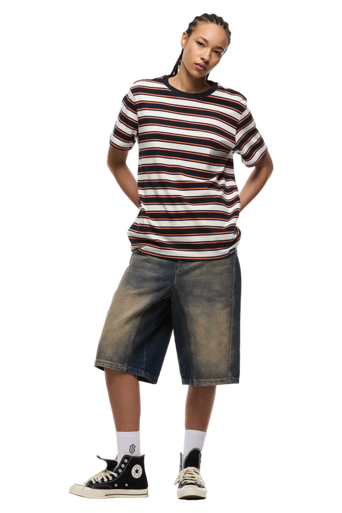 STRIPED TEE BLACK/MANDARIN ORANGE