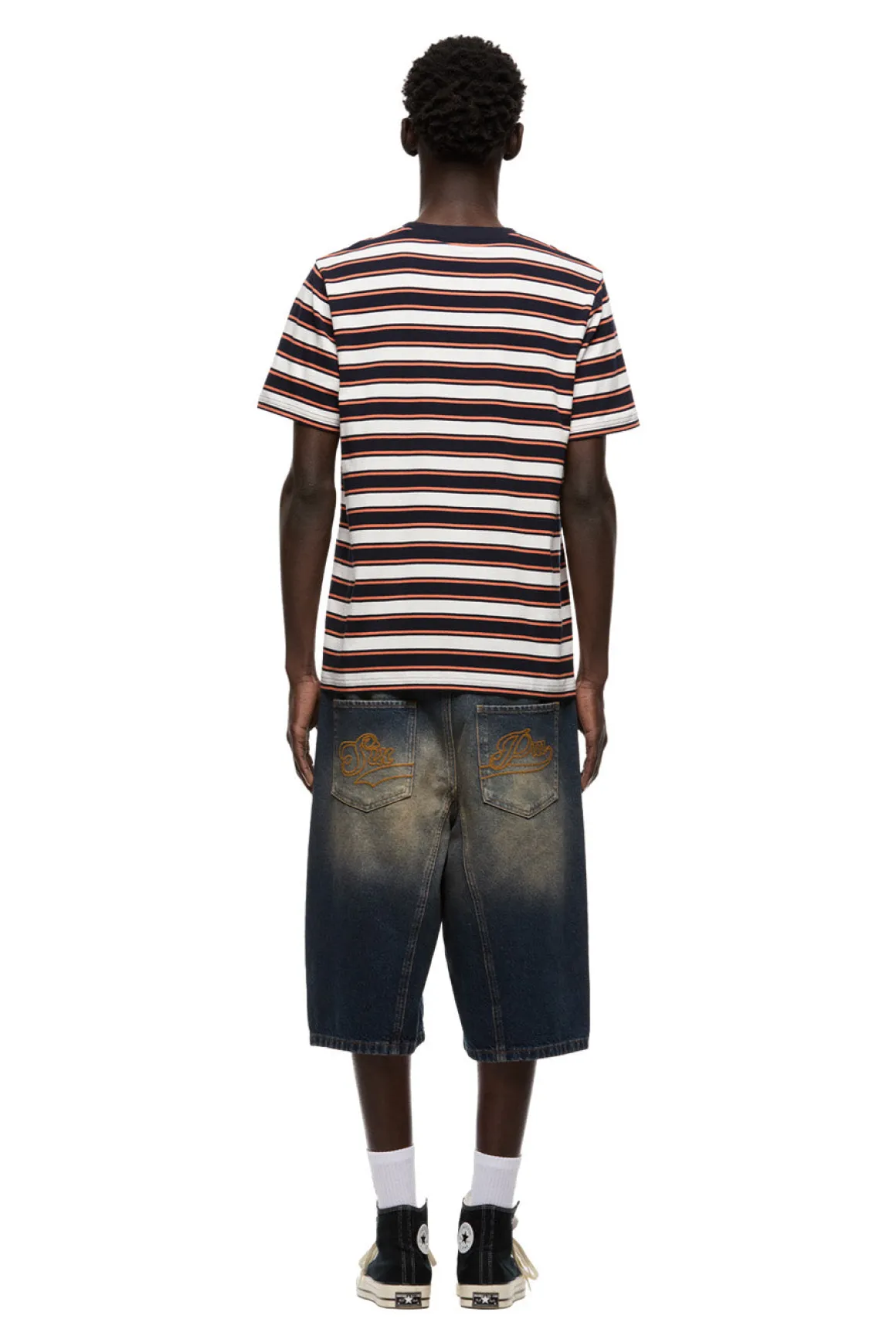 STRIPED TEE BLACK/MANDARIN ORANGE