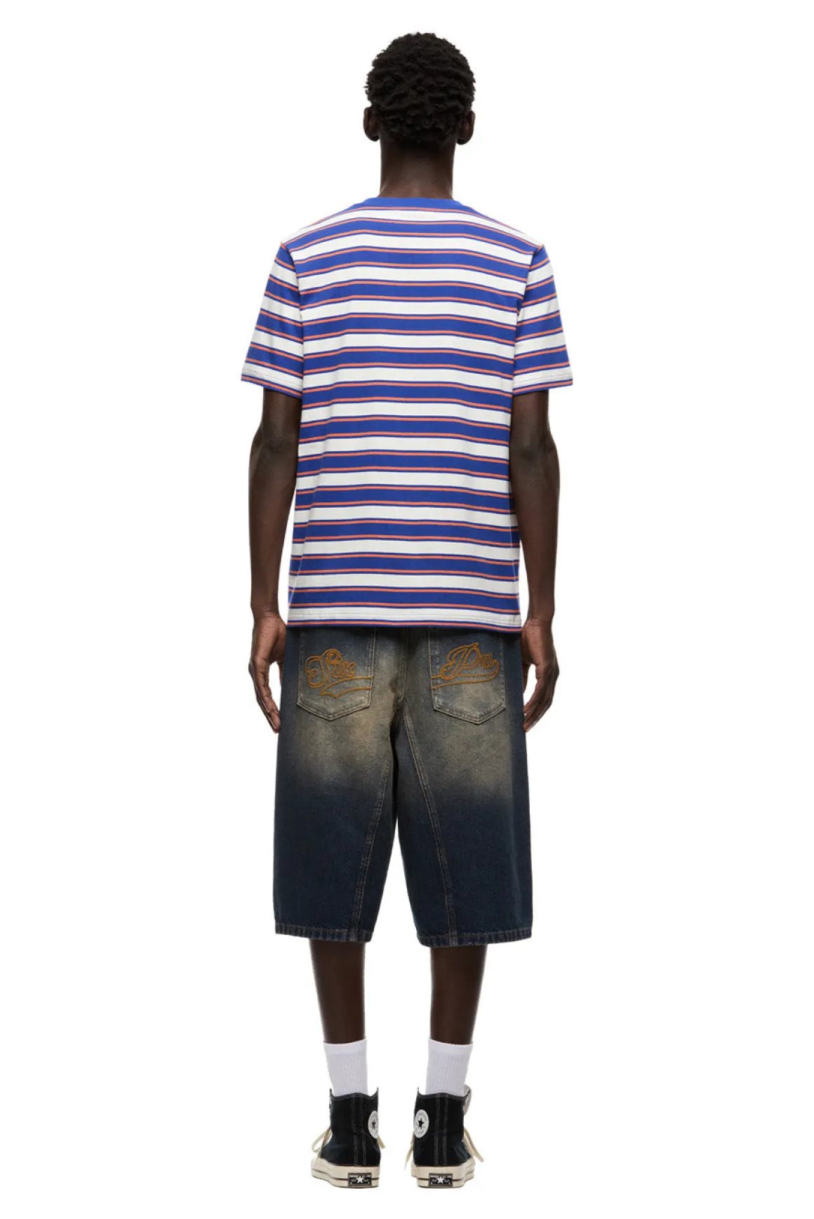 STRIPED TEE COSMIC COBALT/MANDARINE ORANGE