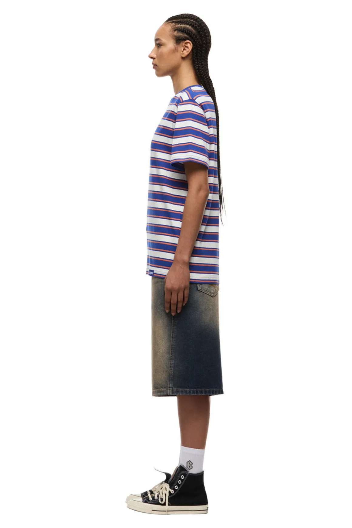 STRIPED TEE COSMIC COBALT/MANDARINE ORANGE