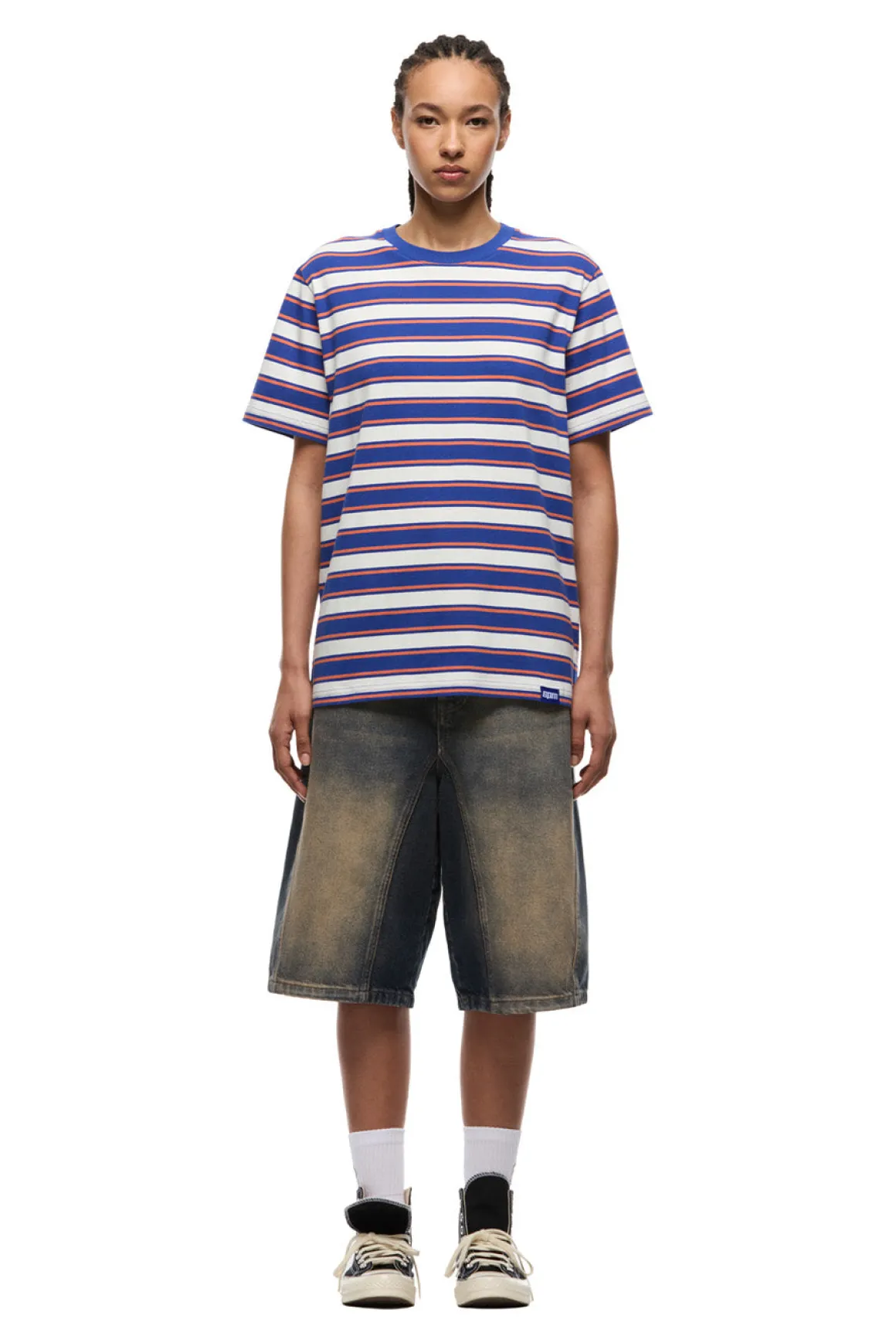 STRIPED TEE COSMIC COBALT/MANDARINE ORANGE