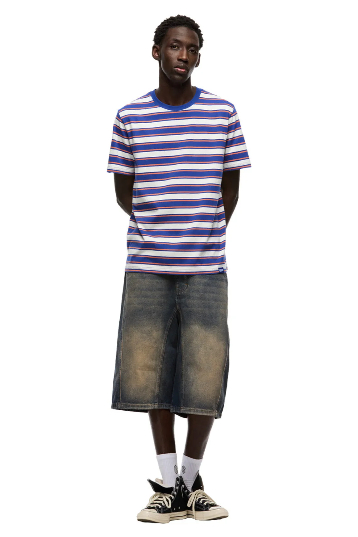 STRIPED TEE COSMIC COBALT/MANDARINE ORANGE