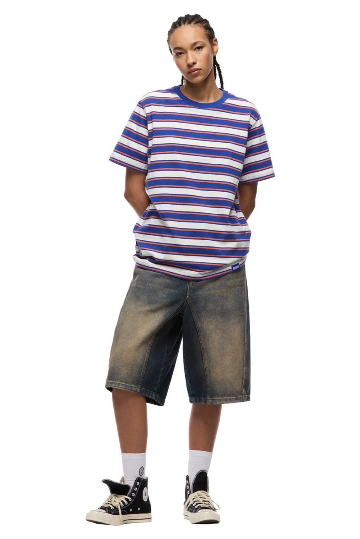 STRIPED TEE COSMIC COBALT/MANDARINE ORANGE
