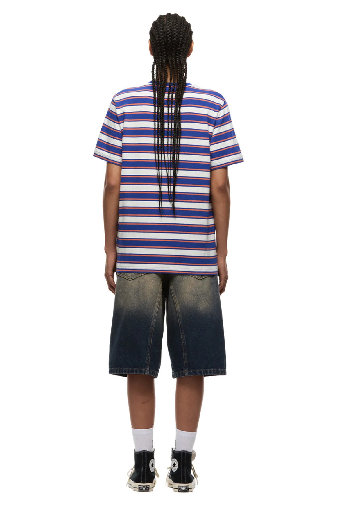 STRIPED TEE COSMIC COBALT/MANDARINE ORANGE