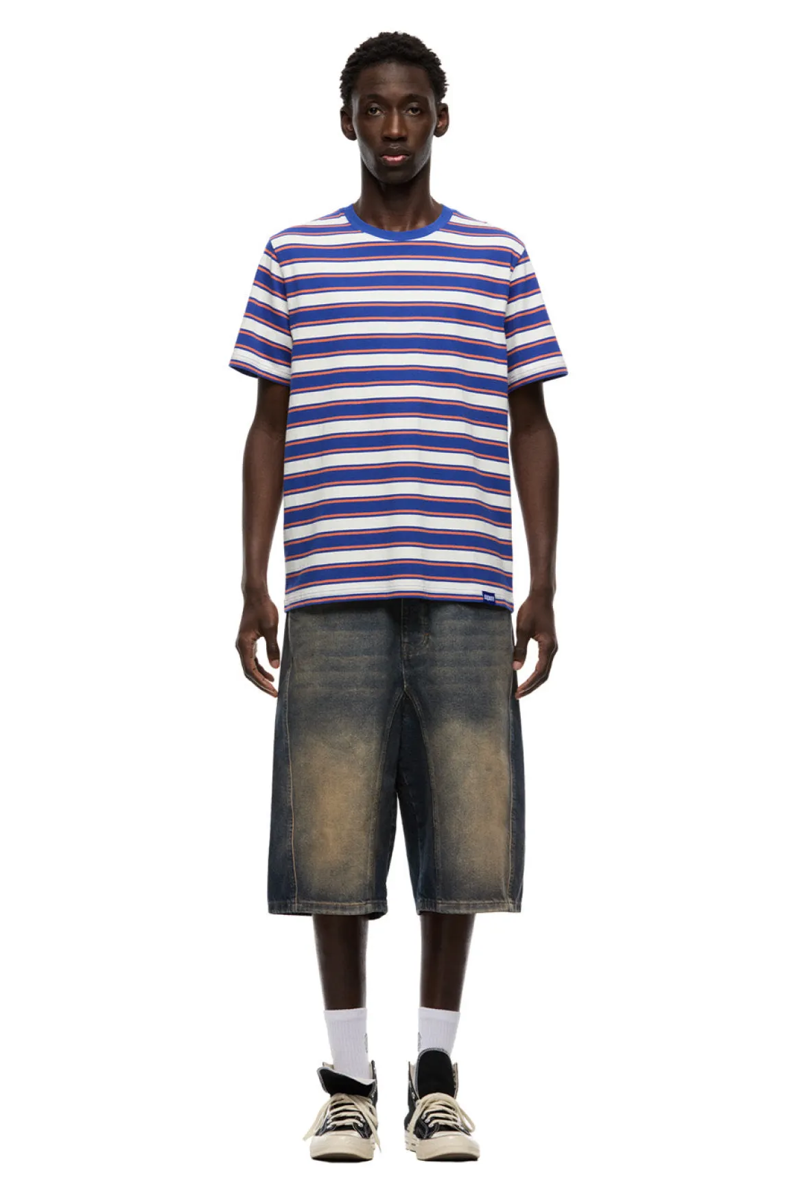STRIPED TEE COSMIC COBALT/MANDARINE ORANGE
