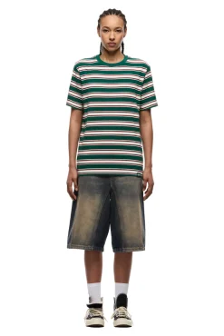 STRIPED TEE DARK GREEN/ ROUGE RED