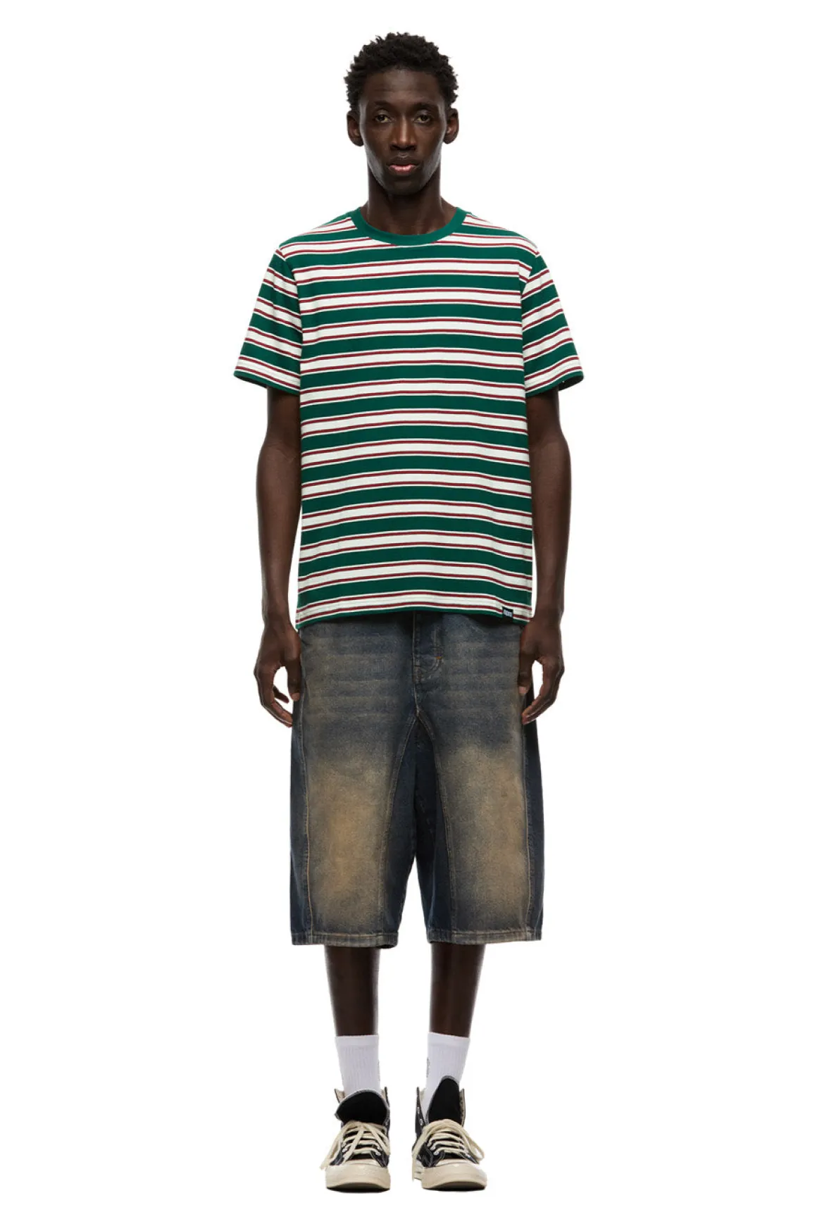 STRIPED TEE DARK GREEN/ ROUGE RED