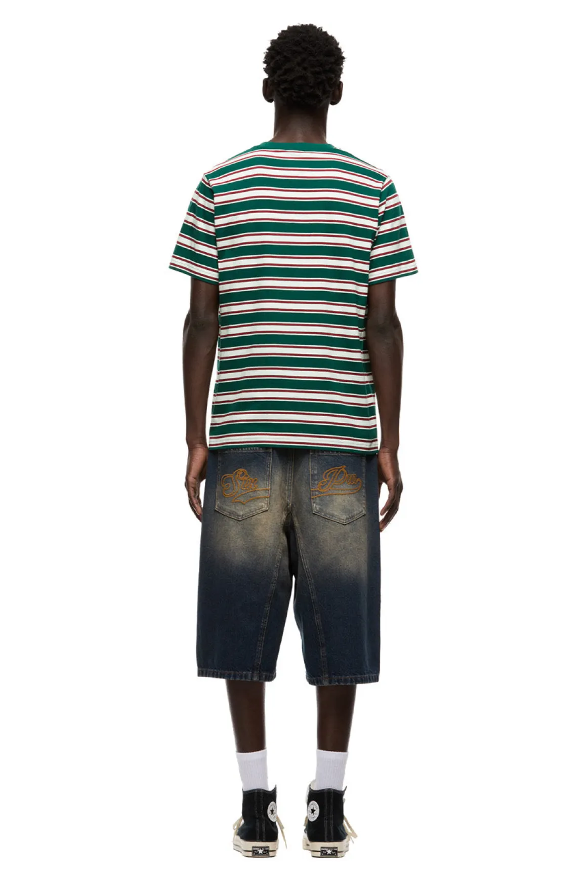 STRIPED TEE DARK GREEN/ ROUGE RED