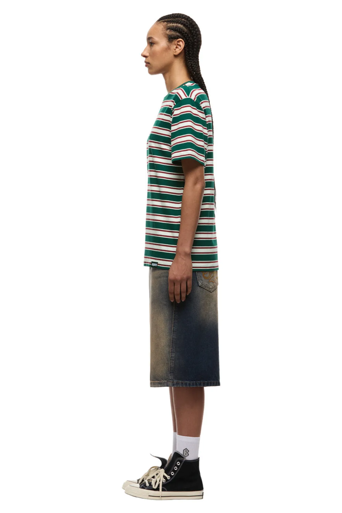 STRIPED TEE DARK GREEN/ ROUGE RED