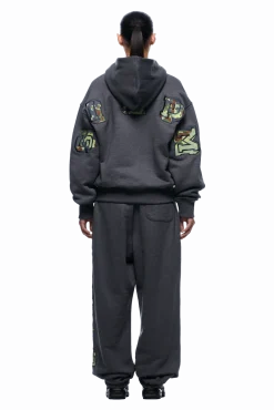 WAFFLE LINED ZIP HOODIE GREY CAMO