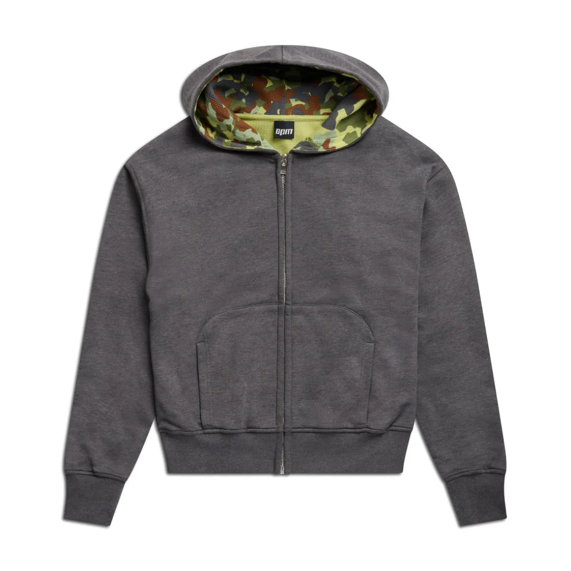 WAFFLE LINED ZIP HOODIE GREY CAMO