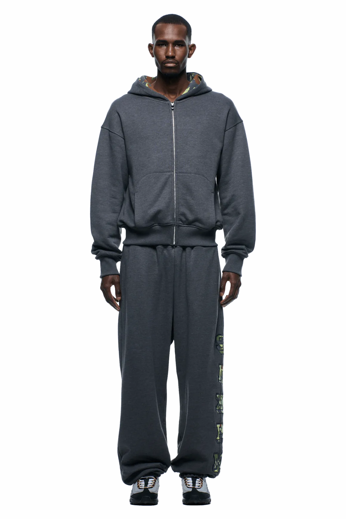 WAFFLE LINED ZIP HOODIE GREY CAMO