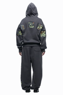 WAFFLE LINED ZIP HOODIE GREY CAMO