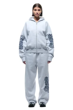 WAVE LOGO ZIP HOODIE LIGHT GREY