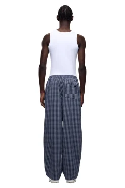 WIDE WOVEN CHECK PANTS DARK NAVY