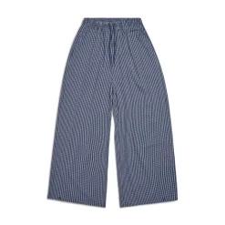 WIDE WOVEN CHECK PANTS DARK NAVY