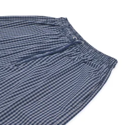 WIDE WOVEN CHECK PANTS DARK NAVY