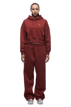 WMNS CROPPED HOODIE WINE RED