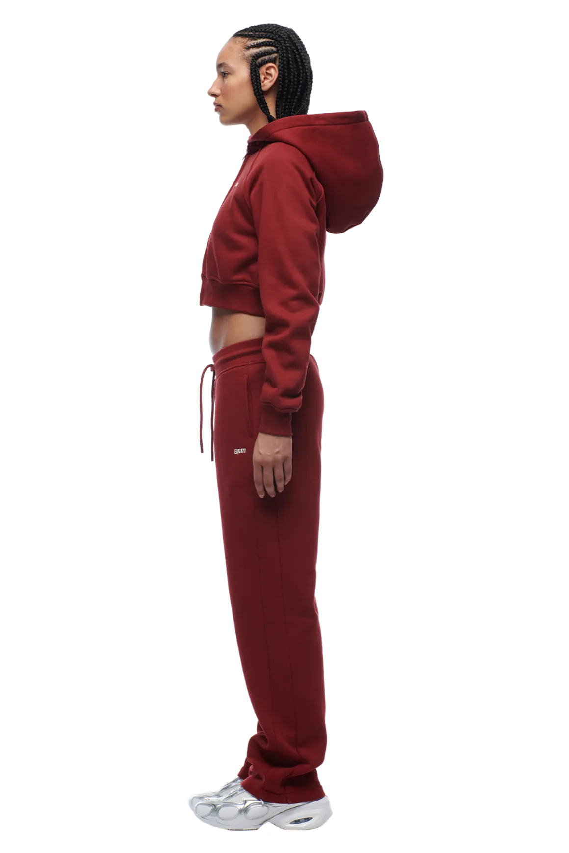 WMNS CROPPED ZIP HOODIE WINE RED