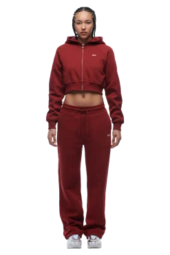 WMNS CROPPED ZIP HOODIE WINE RED