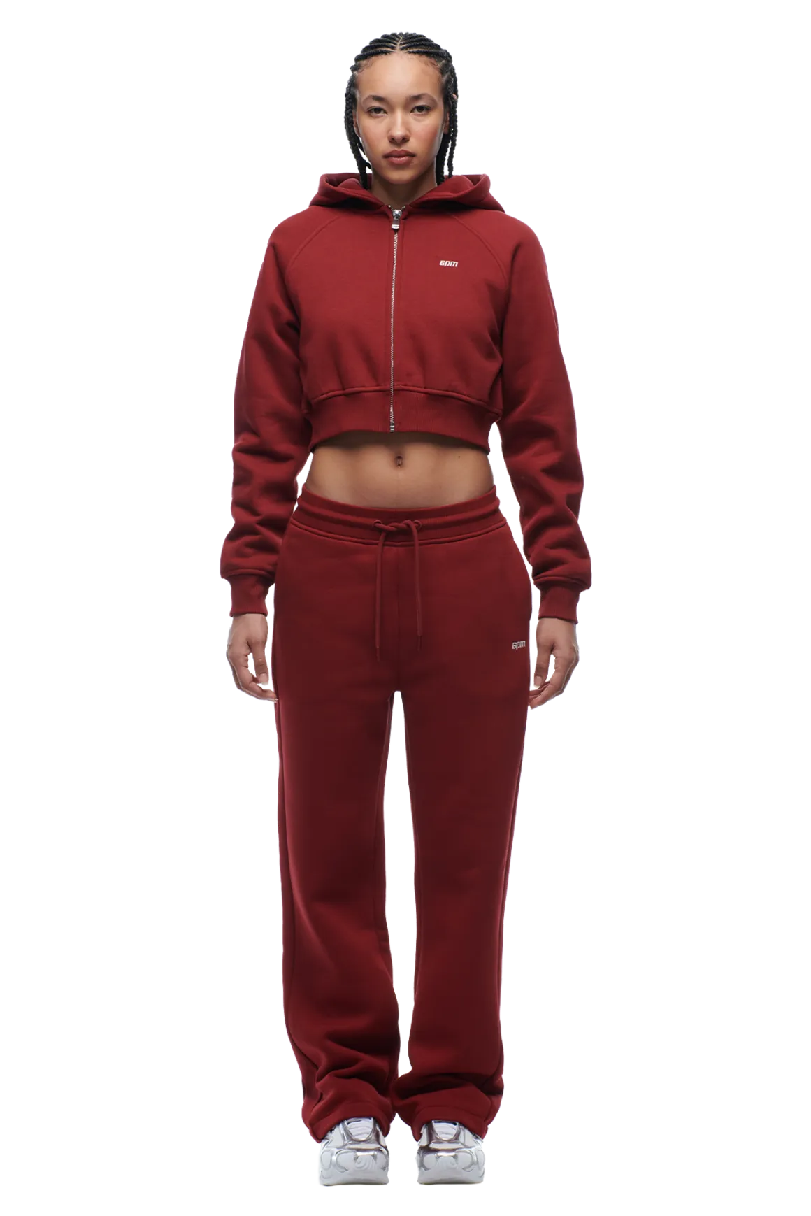 WMNS CROPPED ZIP HOODIE WINE RED