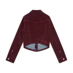 WMNS VELVET DENIM JACKET BORDEAUX RED