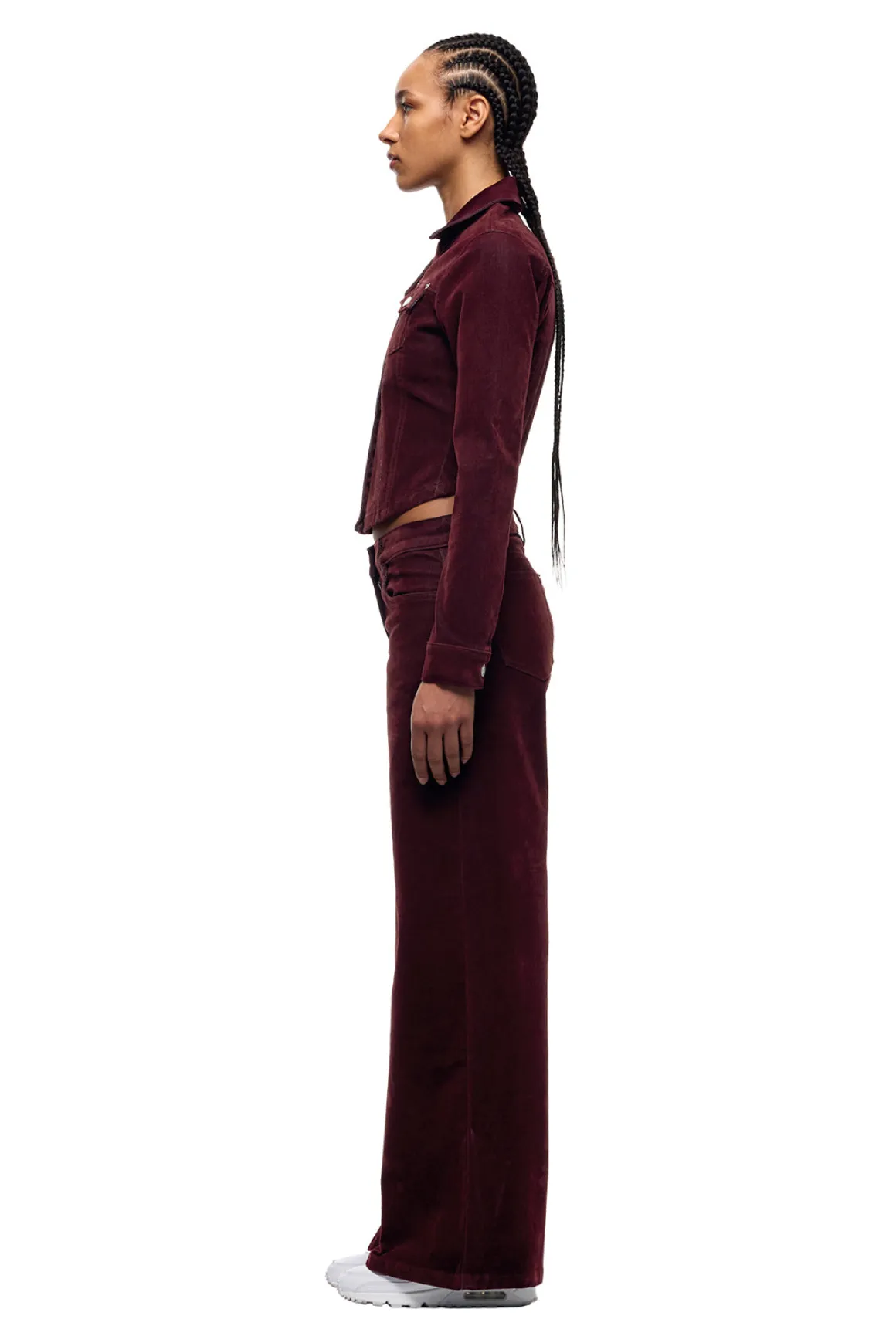WMNS VELVET DENIM JACKET BORDEAUX RED