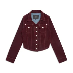 WMNS VELVET DENIM JACKET BORDEAUX RED