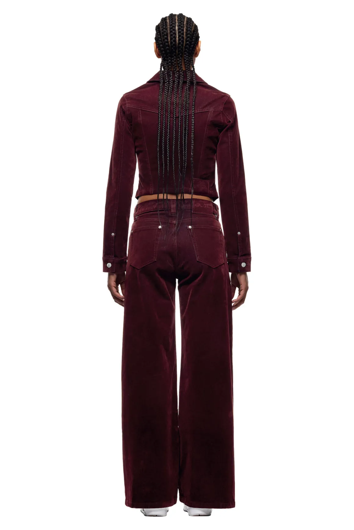 WMNS VELVET DENIM JACKET BORDEAUX RED